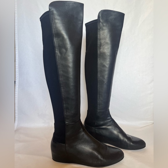 Stuart Weizman Black Leather Knee High Boots Size 9 - Picture 3 of 10